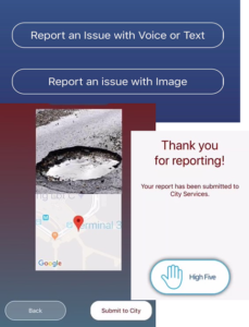 cityfront mobile app 311 reporting screens 